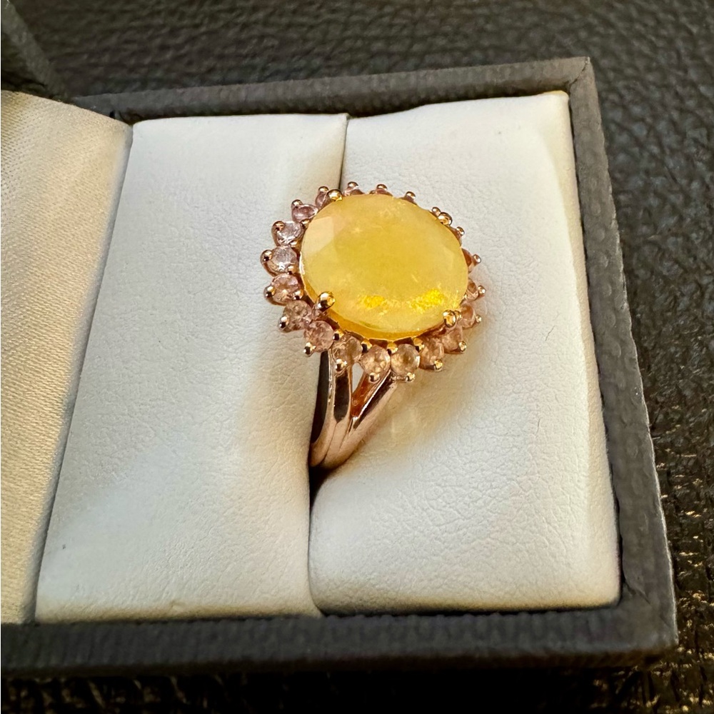 Ethiopian Opal w/Color Shift Garnet 18K Rose Gold over Sterling. Size 7.